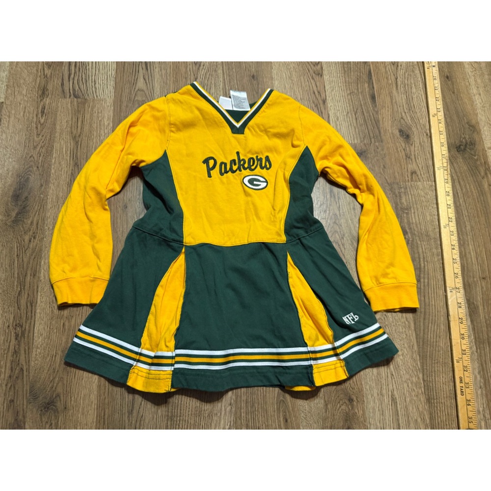 NFL Dress Youth Girls 6/6C Gold Green White Long Sleeve Green Bay Packers